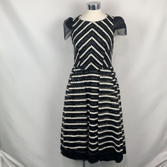 Eva Franco black white circles striped midi dress - Picture 1 of 8